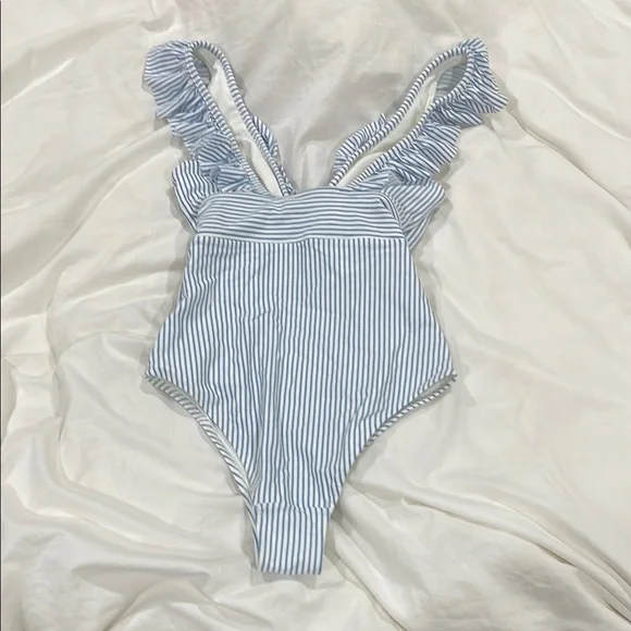 Striped Ruffle One-Piece Swimsuit - Picture 2 of 2